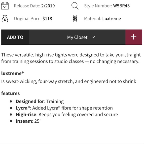 Lululemon Daily Lineup 7/8 Tight *25"
Dark Sport Red - Picture 3 of 11